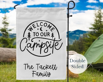 Welcome to Our Campsite Personalized Garden Flag, Custom Camping Flag, Camper Flag