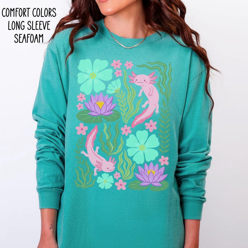 Boho Axolotl Shirt, Floral Axolotl Tee, Comfort Colors Shirt, Kawaii Amphibian Shirt, Retro Flower Shirt, Cottagecore Lizard Gift image 12