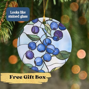 Blueberry Ornament with Stained Glass Effect, Blueberry Christmas Ornament, Blueberry Home Decor, Christmas Tree Decorations, Berry Gifts