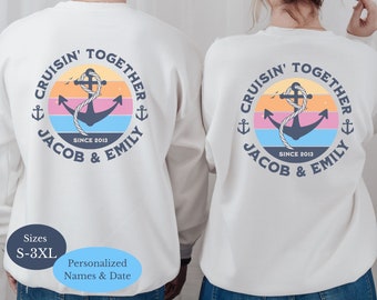 Cruisin Together Custom Matching Couples Cruise Shirts or Sweatshirts, Honeymoon Shirts, Anniversary Shirts with Date, Alaskan Cruise Tshirt