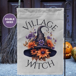 Village Witch Garden Flag, Witchy Garden Flag, Halloween House Banner, Fall Yard Flag, Witch Garden Flag, Spooky Garden Decor, Witch Hat