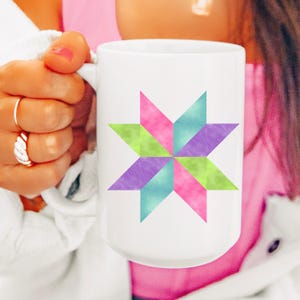 Quilt Block Mug, Quilting Block Coffee Mug For Quilt Group, Quilter Gift Idea For Mom or Grandma, Quilt Retreat Gift, Ceramic Tea Mug