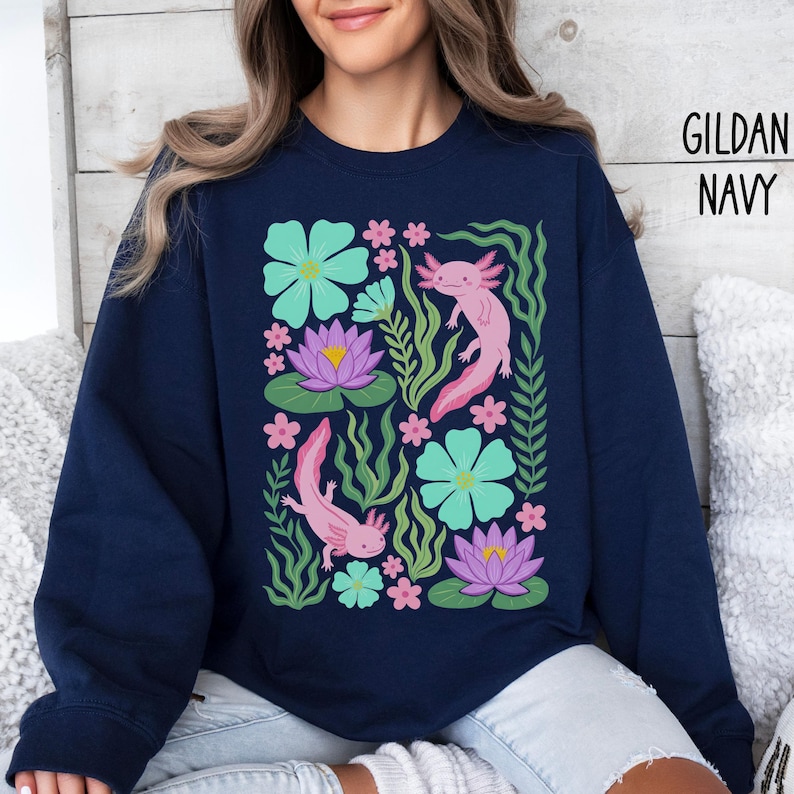 Boho Axolotl Shirt, Floral Axolotl Tee, Comfort Colors Shirt, Kawaii Amphibian Shirt, Retro Flower Shirt, Cottagecore Lizard Gift image 14