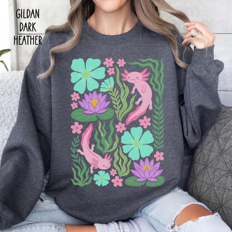 Boho Axolotl Shirt, Floral Axolotl Tee, Comfort Colors Shirt, Kawaii Amphibian Shirt, Retro Flower Shirt, Cottagecore Lizard Gift image 13