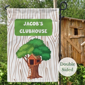 Kids Playhouse Flag, Personalized Garden Flag, Little Boys Clubhouse Sign; Tree House or Dude Fort Sign, Playhouse Accessories