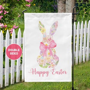 Floral Easter Bunny Garden Flag, Spring Flowers Easter Flag, Cute Rabbit Happy Easter Garden Flag, Spring Garden Flag, Outdoor Easter Decor