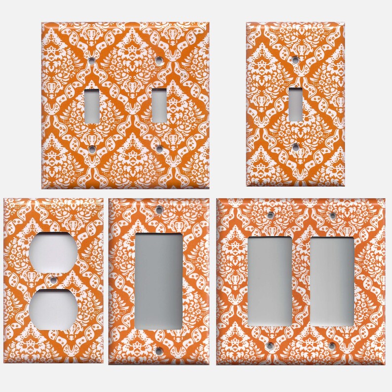 Bright Orange White Intricate Damask Light Switch Plates And Wall Outlet Covers Elegant Home Decor Accents Light Switch Covers