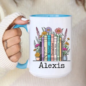 Personalized Floral Books Mug, Favorite Bookshelf Coffee Mug, Custom Titles & Name, Librarian Bookworm Gift for Reader, Gift for Book Lovers
