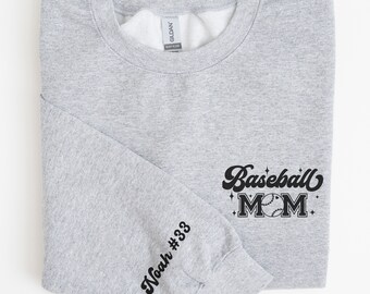 Baseball Mom Personalized Player Name on Sleeve Sweatshirt,Sports Shirt, Baseball Birthday Shirt, Baseball Lover Gift or Mother's Day Gift