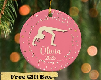 Custom Gymnastics Ornament with Name & Year, Personalized Gymnastics Christmas Ornament, Kids Gymnastics Gifts, Customized Gymnast Keepsake