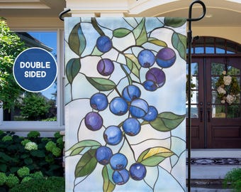 Blueberry Garden Flag, Stained Glass Look Blueberries Flag, Blueberry Gifts, Blueberry Decor, Spring Garden Flag, Seasonal Fruit Flag