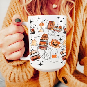 Reading Ghost Mug, Halloween Coffee Mug, Housewarming Gift, Bookish Ghost Gift, Spooky Vibes, Cute Halloween Mug, Fall Book Coffee Mug,