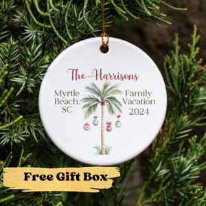 Coastal Christmas Family Vacation or Honeymoon Ornament with Name & Year, Personalized Beach Christmas Ornament, Christmas Tree Decorations