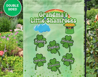 Personalized Grandma's Little Shamrocks Garden Flag w/ Grandchildren's Names, Custom St. Patrick's Day or Mother's Day Gift Nana, Mimi, Gigi