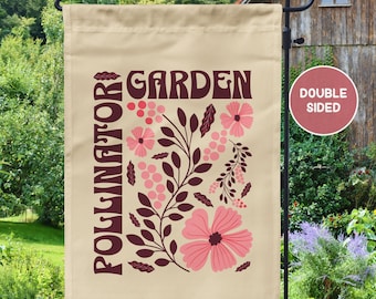 Pollinator Garden Flag, Native Plant Sign, Wildlife Habitat & Pollinator Garden Yard Sign, Outdoor Sign, Garden Decor, Butterfly Garden