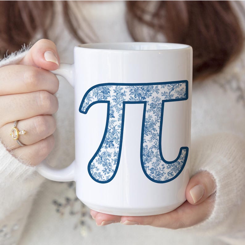 Patterned Pi Blue Toile Pi Mug, Math Teacher Coffee Cup, Cute Pi Day Gift ...
