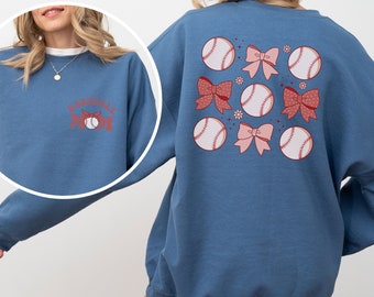 Two Sided Baseball Mom Sweatshirt, Balletcore Sports Shirt, Baseball Birthday Shirt, Baseball Lover Gift or Mother's Day Gift, Pocket Design