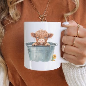 Baby Highland Cow Coffee Mug, Cute Cow Mug, Farmer Gift, Farm Animal Gift, Cow Gifts, Country Western Cowgirl, Baby Cow Sunflower Coffee Cup