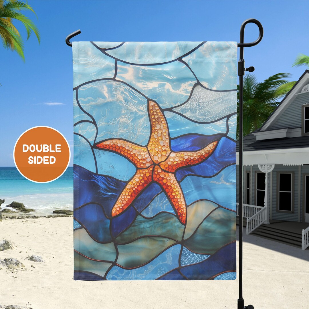 Starfish Garden Flag, Stained Glass Look Beach House Decor, Summer ...