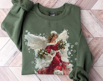 Vintage Christmas Angel Sweatshirt, Holiday Angel Crewneck, Retro Christmas Sweatshirt, 90's Grandmacore, Gift for Grandma