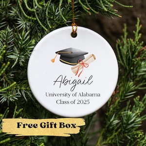 Graduation Ornament with Name, College, University, or High School, Custom Graduation Gift, Graduation Keepsake, Class of 2025