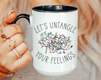 School Counselor Gift, School Psychologist, Therapist Gift, Christmas Coffee Mug, Let's Untangle Your Feelings, Mental Health Awareness