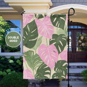 Tropical Monstera Leaves Garden Flag, Botanical Garden Flag, Variegated Monstera, Housewarming Gift, Outdoor Yard Decor, Front Porch Decor