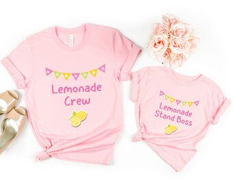 Pink Lemonade Crew Personalized Mommy & Me Matching Family Shirts, Lemonade Stand Birthday Party Shirts, Lemonade Crew 1st Birthday Girl