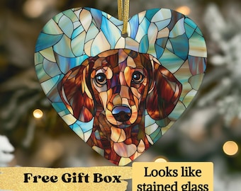 Dachshund Ornament, Stained Glass Effect Doxie Dog Christmas Ornament, Dog Lover Gift, Wiener Dog Decor, Pet Lover Gift, Dog Mom Gift