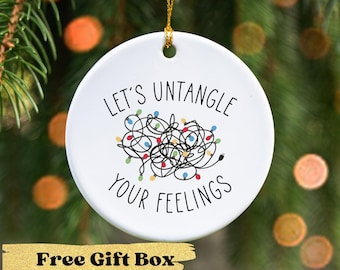 School Counselor Gift, School Psychologist, Therapist Gift, Funny Christmas Ornament, Let's Untangle Your Feelings, Mental Health Awareness