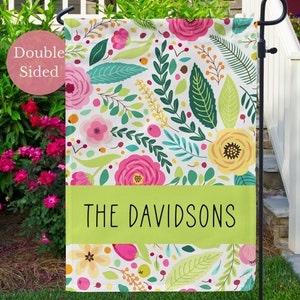 Personalized Spring Garden Flag, Custom Last Name Flag, Bright Floral Sign, Outdoor Yard Flag, Patio Decor, Housewarming Gift