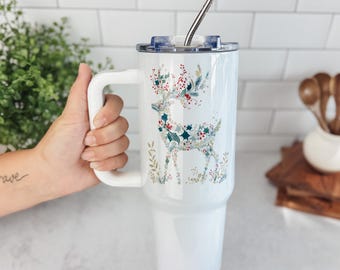 Nordic Reindeer Christmas Tumbler, 20 or 40 oz, Swedish Christmas Mug, Scandinavian Deer Mug, Hygge Travel Mug, Winter Coffee Tumbler
