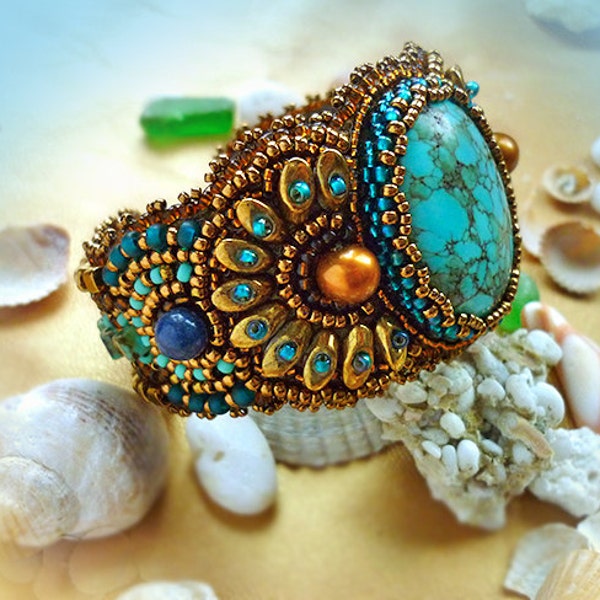 Relax -Bracelet Bead Embroidery Art with Turquoise