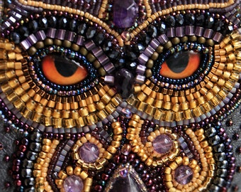 RESERVED! Fabulous amethyst owl. Beaded necklace with owl. Necklace Bead Embroidery Art