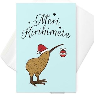 Kiwi Weihnachtskarte | Meri Kirihimete Frohe Weihnachten Grußkarte | Te Reo | Neuseeland Kiwi Grußkarte | Kiwiana Karte