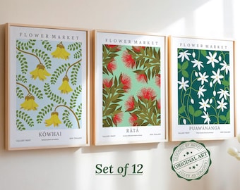 New Zealand Flower Market Art | Set of 12 Floral Prints (Digital Download)