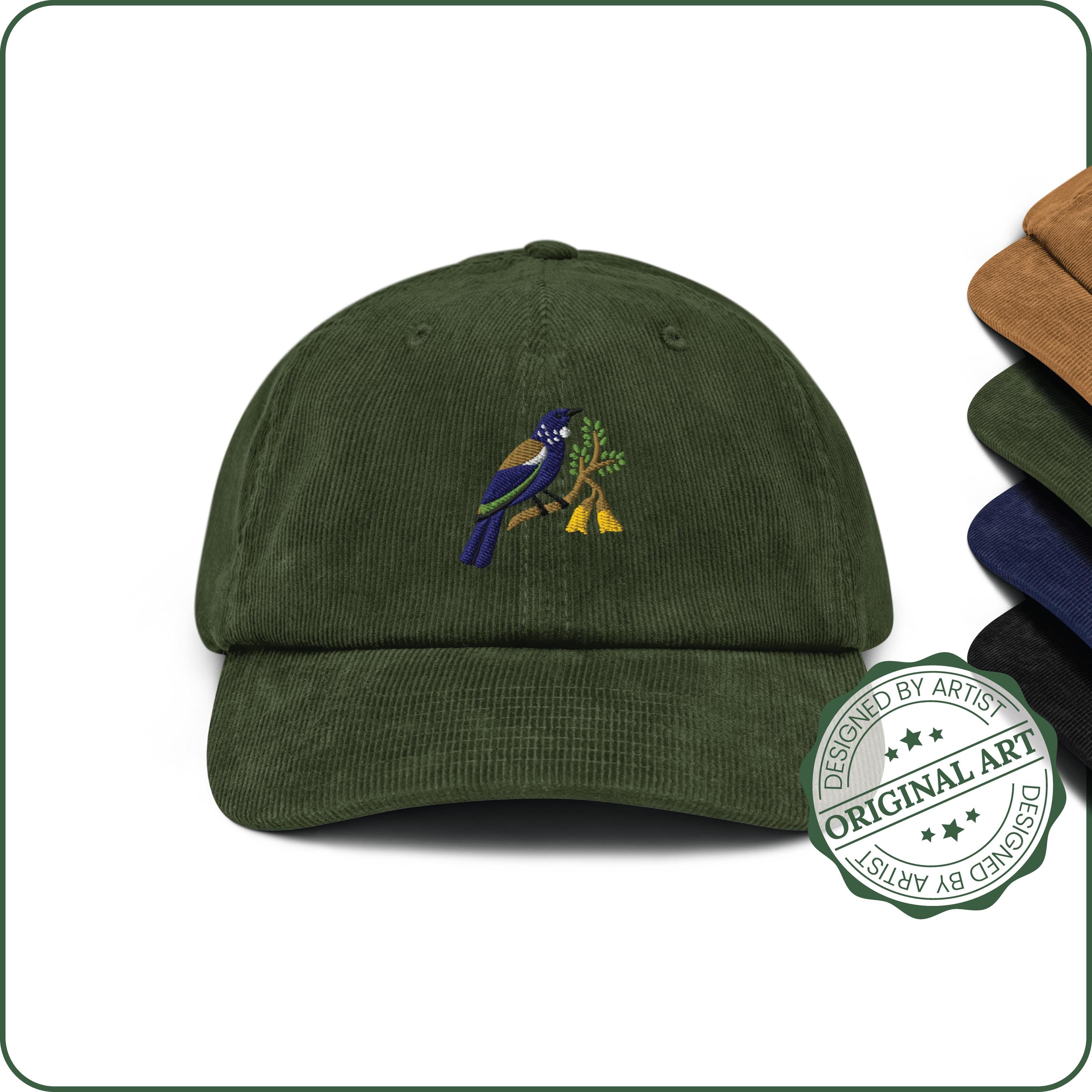 Tui in Kowhai Hat | Corduroy Cap | NZ Tui Bird Hat | Bird Hat | Embroidered Tui Cap | Bird Hat | Vintage Cap | New Zealand Gift | Tui Art
