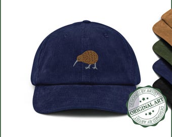 New Zealand Bird Hat | Kiwi Corduroy Cap | New Zealand Kiwi | Corduroy Hat | Embroidered Cap | Bird Hat | Vintage Style | New Zealand Gift