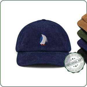 Penguin Corduroy Hat | Korora Cap | Little Blue Penguin Cap | Bird Hat | Bird Cap | Embroidered Penguin Cap | Vintage Cap | Penguin Gift