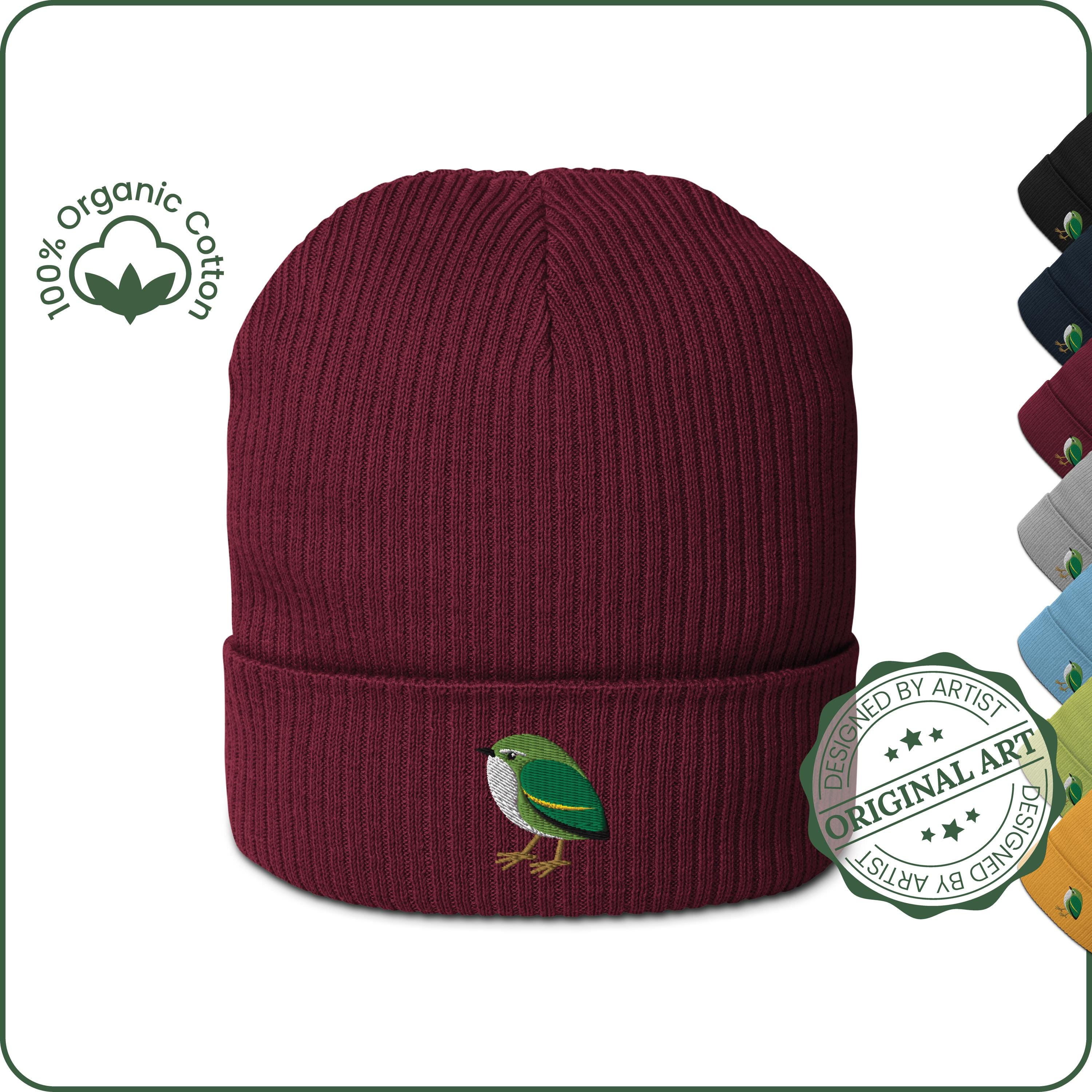 Titipounamu Beanie New Zealand Bird Beanie Wren Bird Hat ORGANIC COTTON Ribbed Knit Beanie Embroidered Bird New Zealand Gift