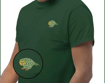 Embroidered Kakapo T-shirt | Mens Embroidered New Zealand Bird Shirt