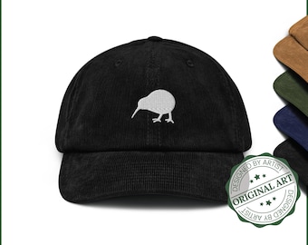 White Kiwi Corduroy Cap | New Zealand Kiwi Hat | Corduroy Hat | Embroidered Cap | Bird Hat | Vintage Style | New Zealand Gift