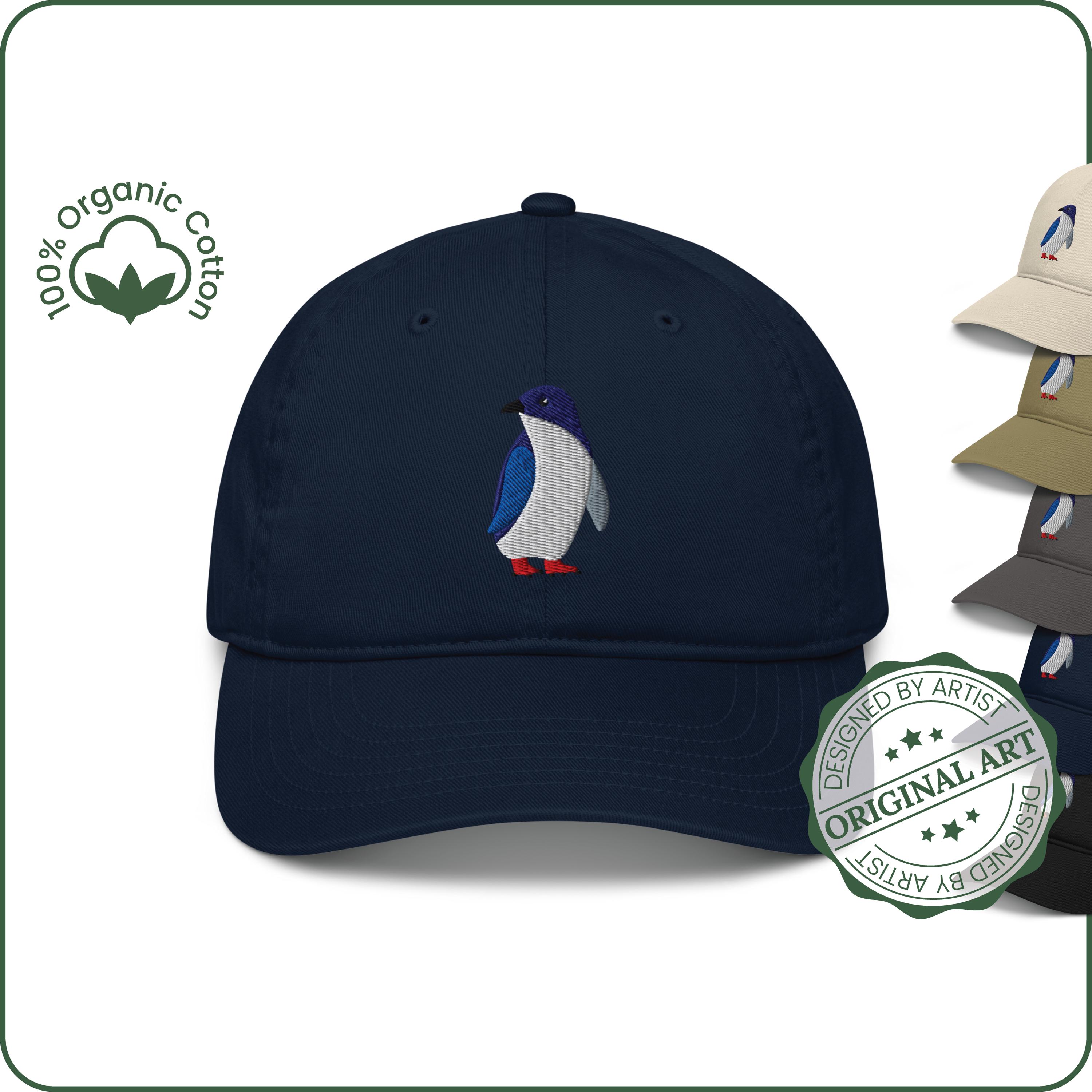 Blue Penguin Cap New Zealand Korora Bird Hat New Zealand Kea ORGANIC COTTON Dad Hat Embroidered Penguin Bird New Zealand Gift