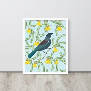 Tui en Kowhai / Arte mural enmarcado de Nueva Zelanda / Impresión de Nueva Zelanda / Impresión artística de Nueva Zelanda / Arte de pájaro tui / Regalo de Nueva Zelanda / Regalo para el Día de la Madre