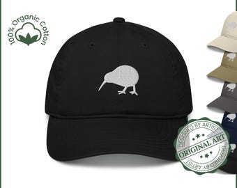 White Kiwi Cap | New Zealand Native Kiwi Bird Hat | New Zealand Kiwi | ORGANIC COTTON Dad Hat | Embroidered Kiwi Bird | New Zealand Gift