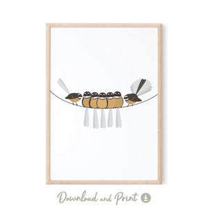 Fantail Art | Huddled Fantails | PRINTABLE Wall Art | DIGITAL DOWNLOAD | Fantail Art | Bird Art | New Zealand Bird Art Print | Piwakawaka