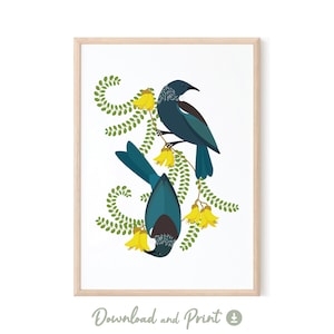 Tui in Kowhai | PRINTABLE Wall Art | DIGITAL DOWNLOAD | Tui Bird Art | Tui Print | New Zealand Art Print | New Zealand Gift | Kiwi Wall Art