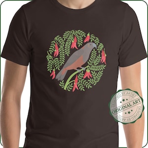 New Zealand Kaka Parrot T-Shirt: Kākābeak Flower Design