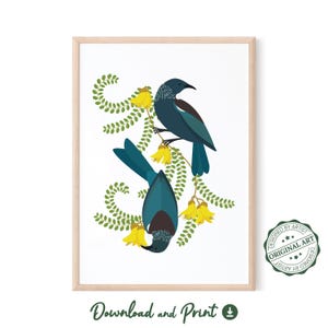 Tui in Kowhai | PRINTABLE Wall Art | DIGITAL DOWNLOAD | Tui Bird Art | Tui Print | New Zealand Art Print | New Zealand Gift | Kiwi Wall Art