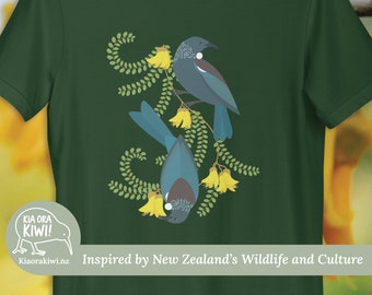 Neuseeland Tui Vogel und Kowhai T-Shirt | UNISEX T-shirt | Kiwi Shirt | Neuseeland Wildlife T-Shirt | Neuseeland Geschenk | Tui Kunst | Tui Geschenk